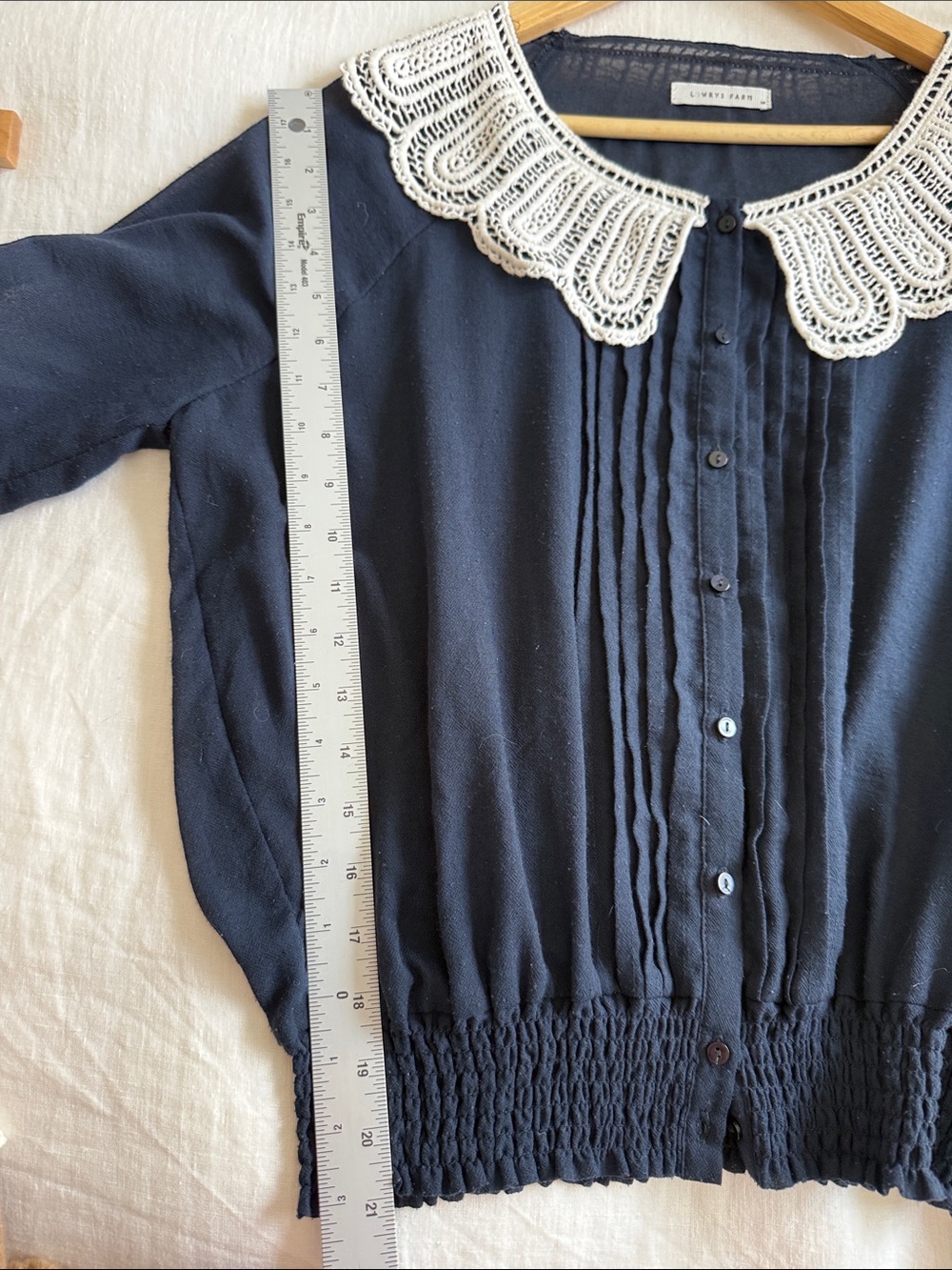 Lowrys Farm Navy Sheer Crochet Collar Blouse, Size M - Cottagecore - Picture 9 of 10